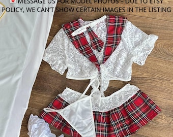 Fantasy-lingerie, cosplay-lingerie, schoolmeisjeskostuum, geruite minirok, schoolmeisjeslingerie, sexy schoolmeisjeskostuum voor volwassenen