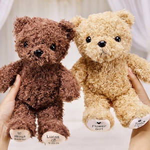 Personalized Ring Bearer Teddy Bear Flower Girl Teddy Bear Soft Plush Toy Flower Girl Proposal Page Boy Gift Wedding Party Gifts