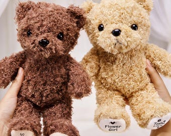 Personalized Ring Bearer Teddy Bear Flower Girl Teddy Bear Soft Plush Toy Flower Girl Proposal Page Boy Gift Wedding Party Gifts