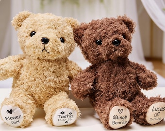 Oso de peluche personalizado para niña de las flores, portador de anillos, oso de peluche suave, juguete de peluche para propuesta de niña de las flores, regalo para paje, regalos para fiesta de boda