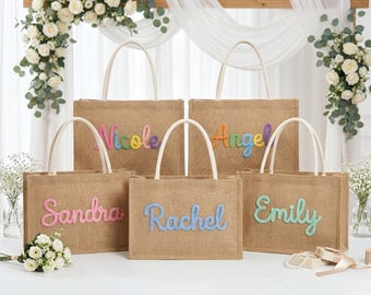 Borsa regalo personalizzata per damigella d'onore, borsa in juta personalizzata, borsa da spiaggia con monogramma, borsa da matrimonio, addio al nubilato, proposta per damigella d'onore, regalo per la festa nuziale