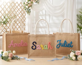 Borsa regalo personalizzata per damigella d'onore, borsa in juta personalizzata, borsa da spiaggia con monogramma, borsa da matrimonio, addio al nubilato, proposta per damigella d'onore, regalo per la festa nuziale