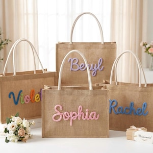 Personalized Burlap Tote Bag, Bridesmaid Gift Bag, Monogram Beach Bag, Bachelorette Party Gift, Bridesmaid Proposal, Wedding Bag for Her