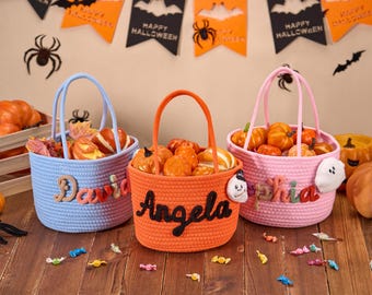 Cestino personalizzato per dolcetto o scherzetto di Halloween, borsa per caramelle di Halloween, borsa personalizzata per dolcetto o scherzetto con nome, cestino per caramelle di Halloween, regalo per bambini