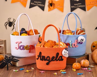 Cestino personalizzato per dolcetto o scherzetto di Halloween, borsa per caramelle di Halloween, borsa personalizzata per dolcetto o scherzetto con nome, cestino per caramelle di Halloween, regalo per bambini