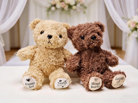 Personalized Flower Girl Teddy Bear Ring Bearer Teddy Bear Soft Plush Toy Flower Girl Proposal Page Boy Gift Wedding Party Gifts