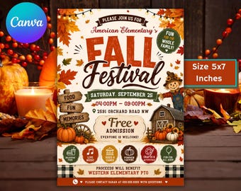 Editable Fall Festival Flyer, Autumn Festival Event Sign, Pumpkin Patch School Fair Flyer, Canva Template