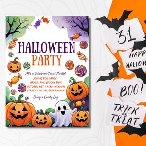 Halloween Trick Or Treating Party Invitation, Halloween Trick Or Treat Kids Party Invite, Neighborhood Block Party Digital Editable Template