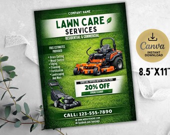 Lawn Care Flyer Template, Yard Service, Landscaping Company, Gardening Flyer Custom Design, Canva