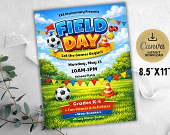 Field Day Flyer Template | Editable Canva School Field Day Poster | PTA, Elementary School, School Event