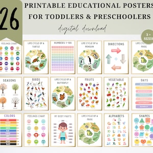 Printable Educational Posters for Toddlers & Preschoolers | Alphabet, Numbers, Colors, Shapes, Classroom Decor | Instant Digital Download