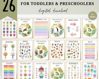 Printable Educational Posters for Toddlers & Preschoolers | Alphabet, Numbers, Colors, Shapes, Classroom Decor | Instant Digital Download