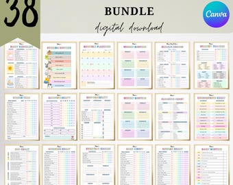 Kids Routine Chart Printable Bundle for Ages 3–10, Daily Checklist, Printable PDF, 38 Page Chore Chart Reward & ADHD Routine Kit