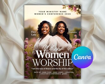 When Women Worship Conference Flyer | Editable Canva Template | Women's Ministry Invitation Flyer (Instant Digital Download)