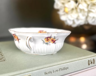 Cuenco floral vintage japonés Hinode / Plato para baratijas con borde dorado