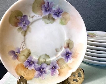 Juego de 8 platos de postre violetas pintados a mano / Porcelana, estilo Cottagecore Tea Party