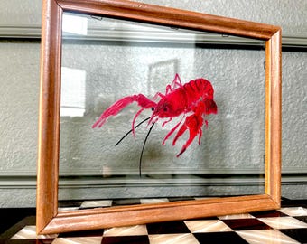 Cuadro de pared de cristal con forma de cangrejo pintado a mano en marco de madera / Decoración de estilo costero de Luisiana / Adorno de pared de cocina con temática de mariscos y arte popular