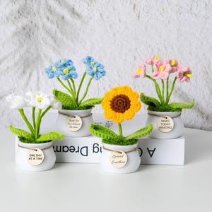 Engraved Tag Sunflower Pot,Crochet Flower for Teacher Gift,Desk Decor,Personalized Birthday Gift,Thank You Present,Handmade Decor