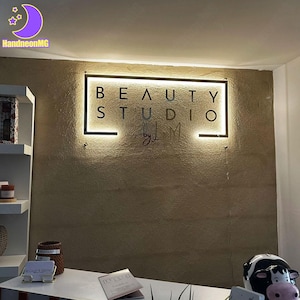 Custom Square Beauty Acrylic Sign, Company Sign,Business Name Sign, Office Wall Sign, Custom Shop Backlit Signage, UV Lighted Logo Sign,Gift