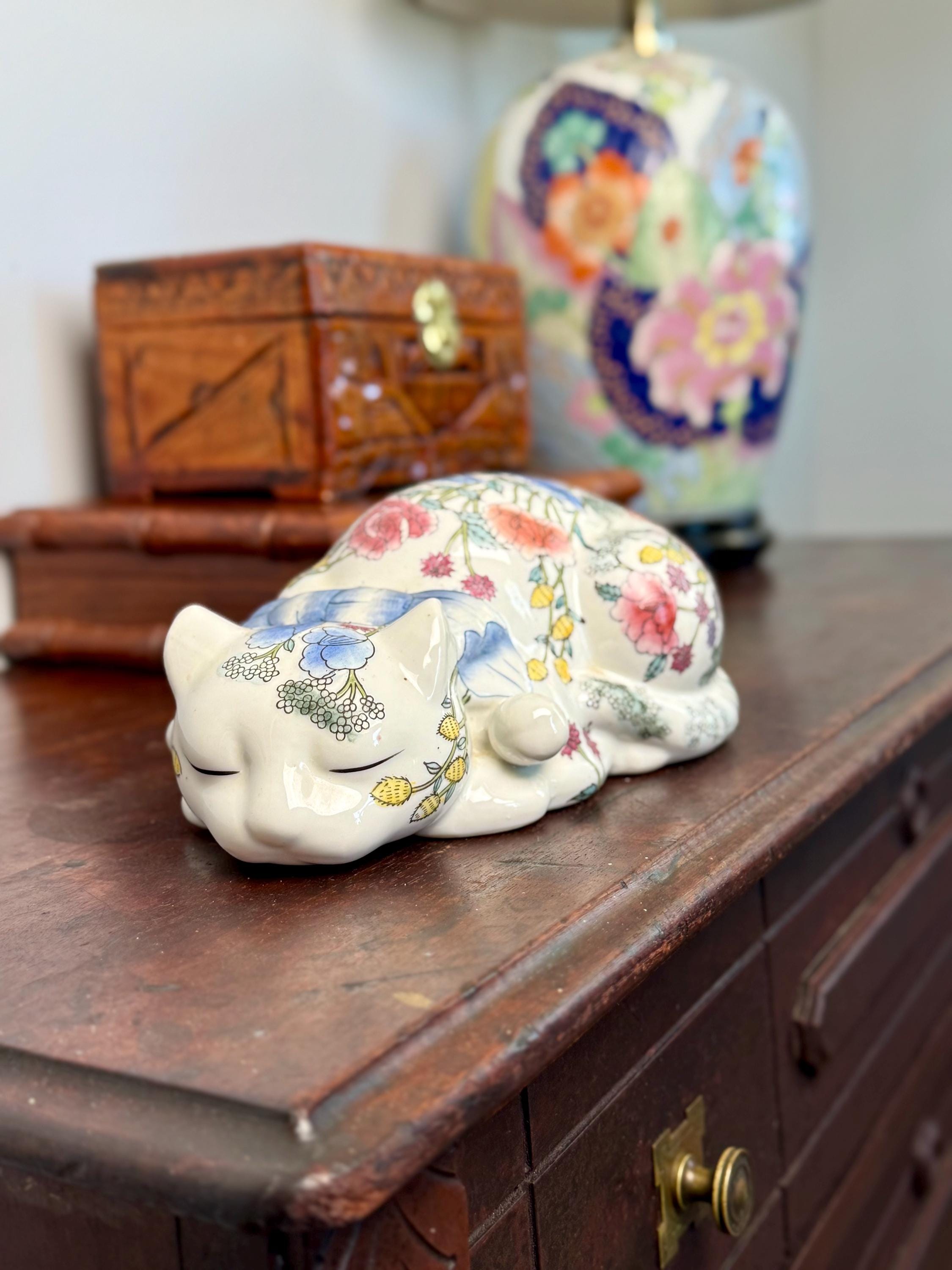 Vintage Porcelain Hand-painted Sleeping Cat Figurine - Etsy