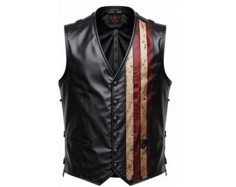 American Flag Biker Leather Vest – Men’s Genuine Cowhide Clubwear Motorcycle Waistcoat, Patriotic USA Rider Vest