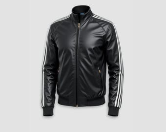 Vintage Adidas Professional 3 Stripes Big Logo Leather Jacket Size
