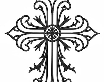 Ornamental Cross Embroidery Design | Religious Cross PES DST File | Vintage Floral Cross Machine Embroidery | Instant Download