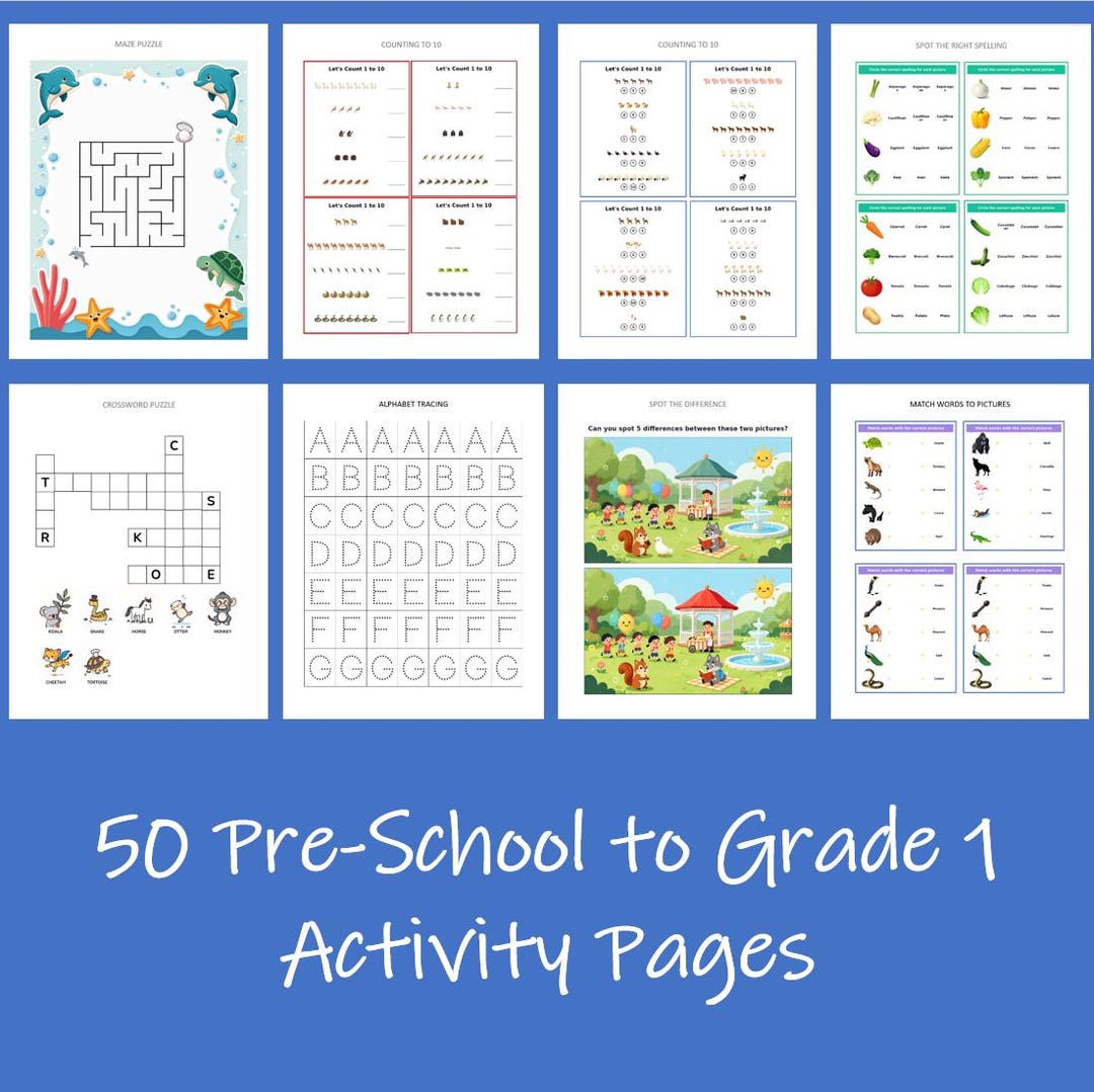 Preschool & Kindergarten Activity Workbook | 50 Fun Activity Pages ...