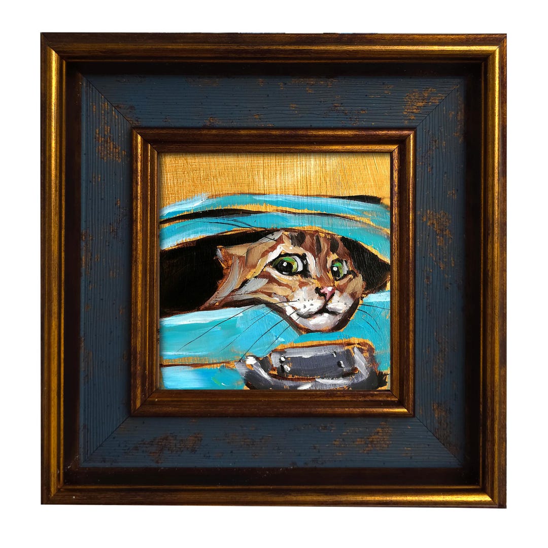 Tabby Cat in Suitcase Oil Painting – Whimsical Pet Portrait Original ...