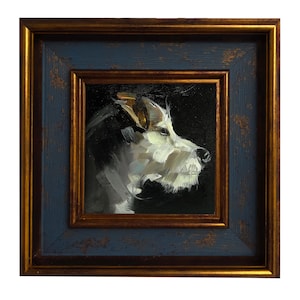Vintage Style Dog Oil Painting, Original Pet Portrait, Rustic Animal Art, Custom Hand-Painted Small Dog Lover Gift, Dark Aesthetic Decor