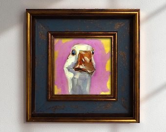 White Goose Oil Painting: Whimsical Bird Original Art, Farmhouse Wall Art
