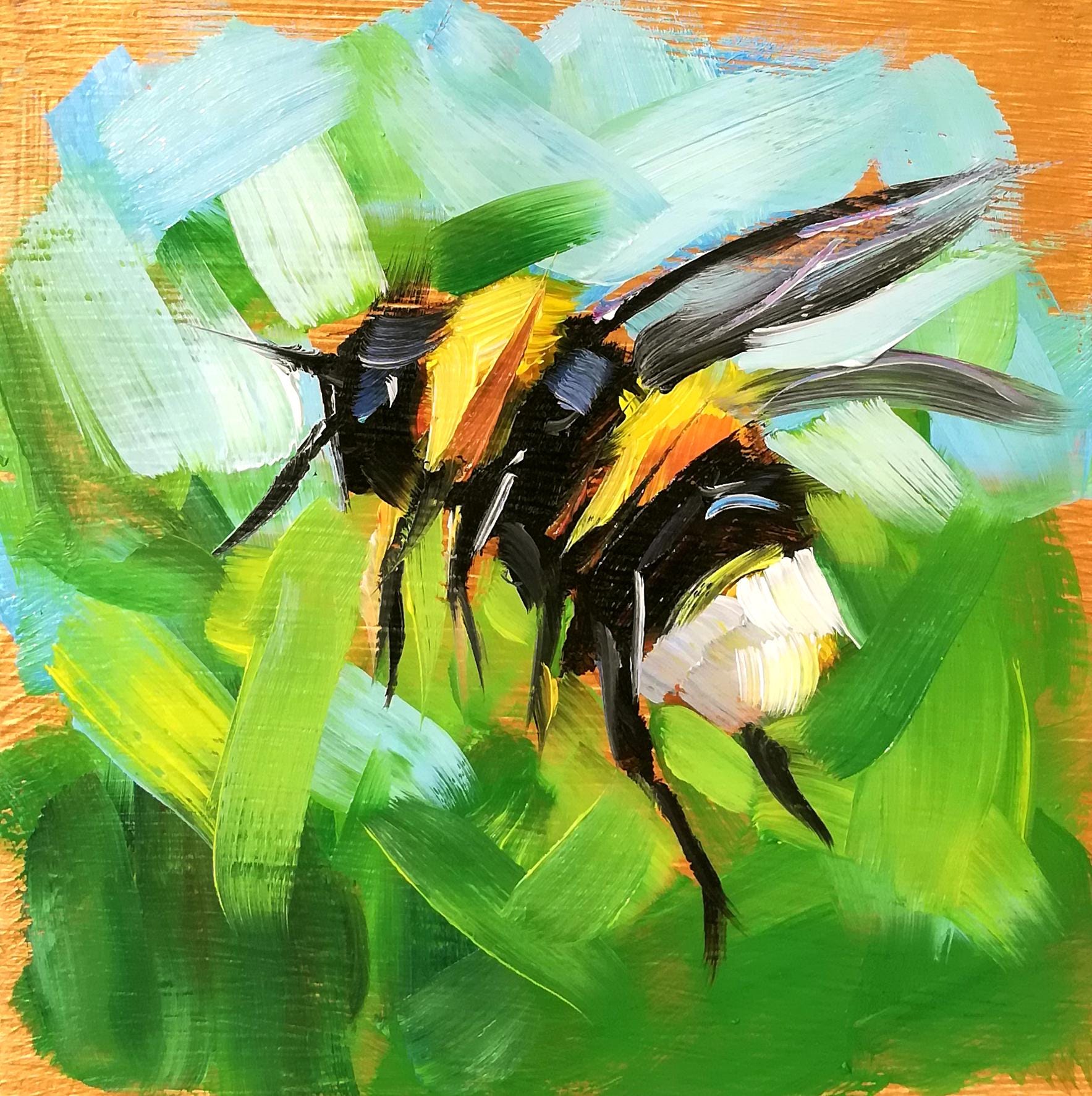 Bumblebee Oil Painting Original Bee Art, Garden Wall Decor Gift - Etsy