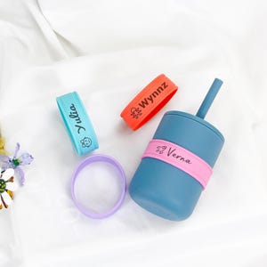 Personalized Silicone Sippy Cup Bands, Custom Engraved Bottle Name Labels in Gift Box, Baby Shower or Family Gift Idea