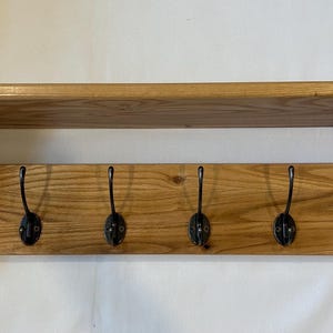 Solid Wood Wall Shelf with Hooks | Rustic Entryway Organizer | Handmade Coat Rack with Storage Shelf | Hallway, Bathroom, Kitchen