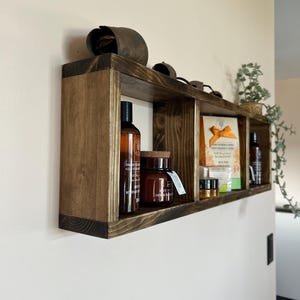 Rustic Wood Wall Shelf – 3 Box Organizer for Bathroom, Kitchen, Entryway – Handmade Storage – Floating Shelf for Plants & Decor