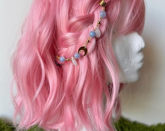 Handmade Hair Jewelry Cuff with Angelite Beads & Crescent Moon Charm