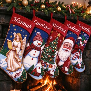 Gepersonaliseerde kerstsok 2026, vintage, traditionele kerstversiering voor de open haard.