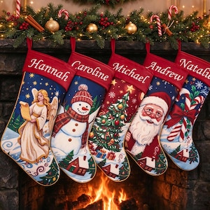 2026 Personalized Christmas Stocking Vintage Traditional Holiday Fireplace Decor