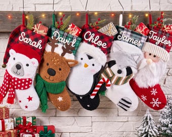 2026 Personalized Christmas Stocking, Handmade Name Yarn Lettering Stocking, 3D Plush Holiday Decor, Family Xmas Gift