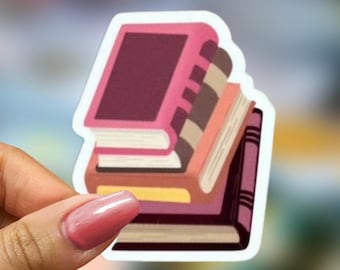 Bokstapelklistermärke, biblioteksklistermärke, bokälskarpresent, läsarklistermärke, boklig dekal, bibliotekariepresent