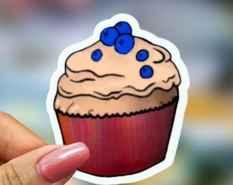 Blueberry Cupcake Sticker, Bakery Sticker, Cute Food Sticker, Sweet Treat Decal, Foodie Gift, Dessert