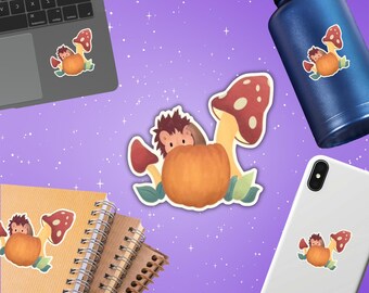 Hedgehog Sticker, Fall Woodland Sticker, Pumpkin Sticker, Cute Animal Sticker, Autumn Cottagecore Gift