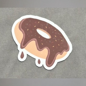 Chocolate Donut Sticker — Laminated Matte, Sprinkles, Bakery Pastry