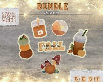 Herbst Aufkleber Set, 6 Herbstaufkleber, Kürbis Aufkleberpaket, gemütliches Herbstgeschenk, saisonales Aufkleberpaket, Herbstdekor
