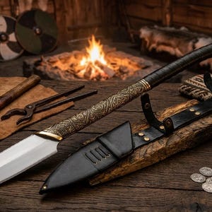 Von HELLBOY inspirierter Speer - Handgefertigter Fantasy Speer aus 5160 Stahl mit Lederscheide