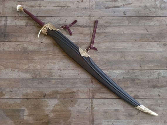 43" Hand Forged Elven Sword, 5160 Steel Blade with Leather Scabbard