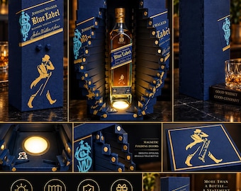 Johnnie Walker Blue Label Bottle Display | LED Lighted Folding Door Box (750ml)