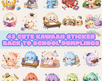43 Kawaii Dumpling Back to School PNG Bundle | 300 DPI Transparent Background | Digital Download