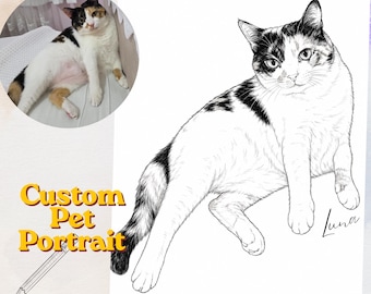 Custom Pet Line Art Portrait | Personalized Digital Pet Illustration | Hand-Drawn Style Dog or Cat Portrait | Printable Pet Art