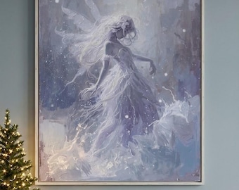 Winter Fairy – Enchanted Snowy Night – Ethereal Angelic Spirit – Christmas Wall Art – Digital Download